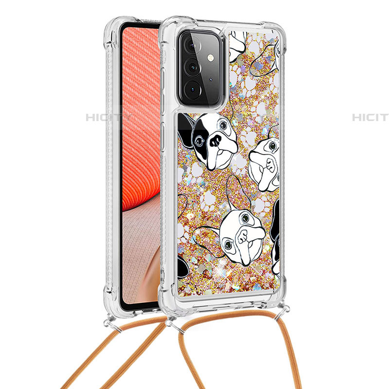 Funda Silicona Carcasa Goma Bling-Bling con Acollador Cordon Lanyard S02 para Samsung Galaxy A72 4G Oro