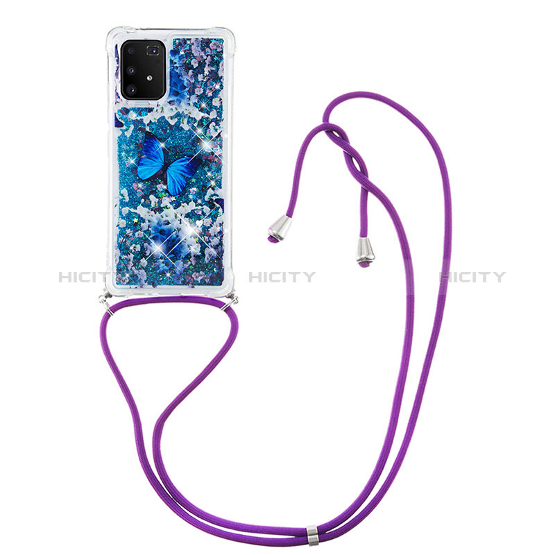 Funda Silicona Carcasa Goma Bling-Bling con Acollador Cordon Lanyard S02 para Samsung Galaxy A91