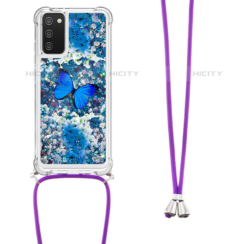 Funda Silicona Carcasa Goma Bling-Bling con Acollador Cordon Lanyard S02 para Samsung Galaxy M02s