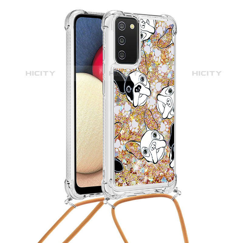 Funda Silicona Carcasa Goma Bling-Bling con Acollador Cordon Lanyard S02 para Samsung Galaxy M02s