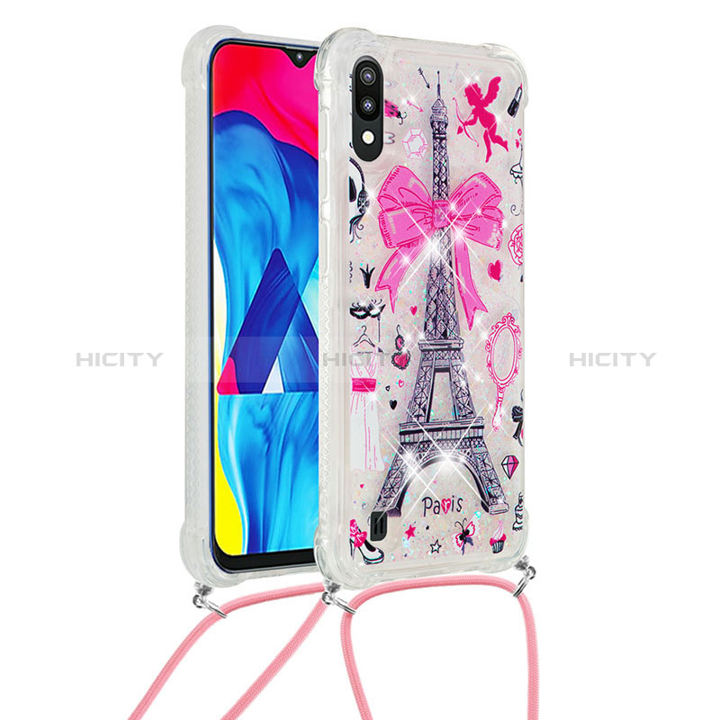 Funda Silicona Carcasa Goma Bling-Bling con Acollador Cordon Lanyard S02 para Samsung Galaxy M10