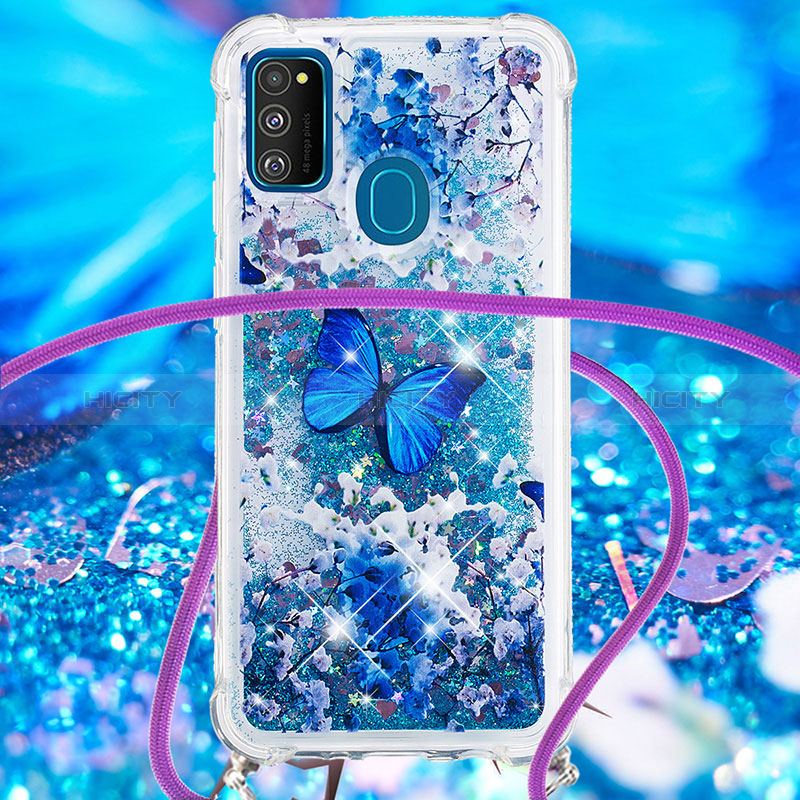 Funda Silicona Carcasa Goma Bling-Bling con Acollador Cordon Lanyard S02 para Samsung Galaxy M21