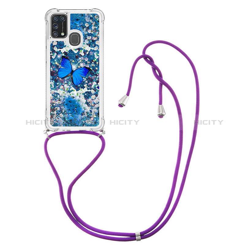 Funda Silicona Carcasa Goma Bling-Bling con Acollador Cordon Lanyard S02 para Samsung Galaxy M21s