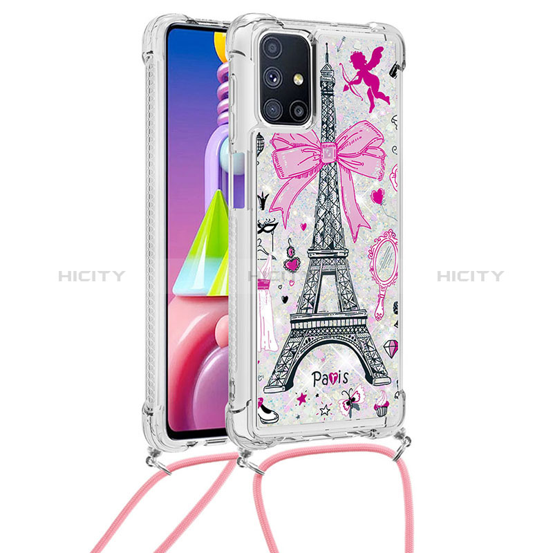 Funda Silicona Carcasa Goma Bling-Bling con Acollador Cordon Lanyard S02 para Samsung Galaxy M51