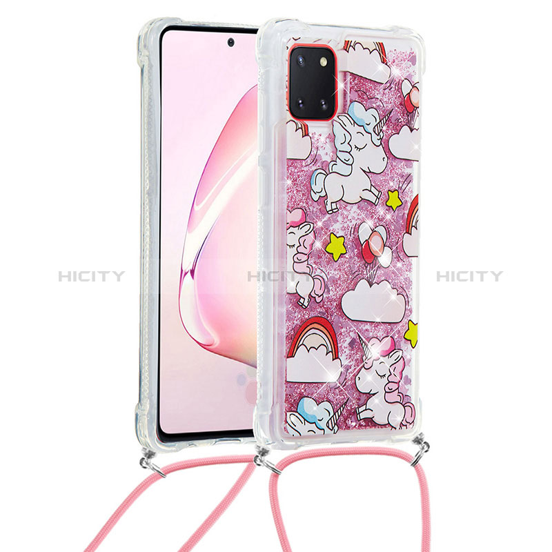 Funda Silicona Carcasa Goma Bling-Bling con Acollador Cordon Lanyard S02 para Samsung Galaxy M60s