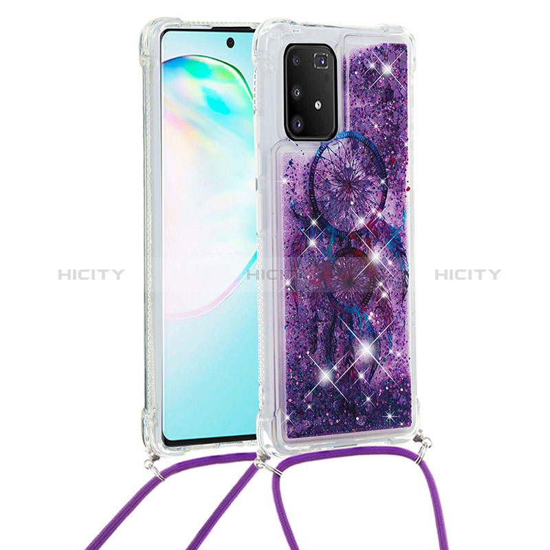 Funda Silicona Carcasa Goma Bling-Bling con Acollador Cordon Lanyard S02 para Samsung Galaxy S10 Lite Morado