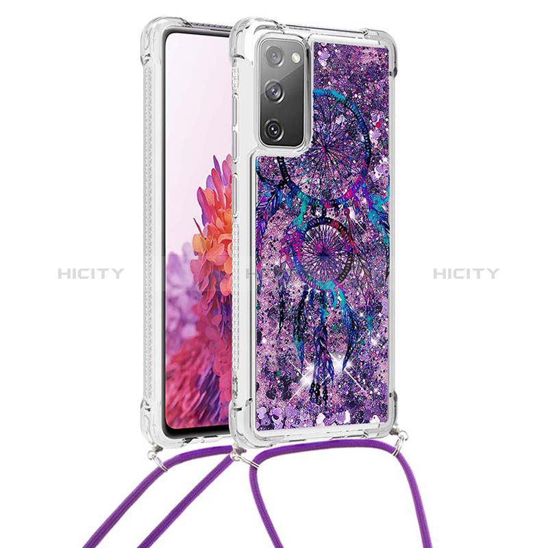 Funda Silicona Carcasa Goma Bling-Bling con Acollador Cordon Lanyard S02 para Samsung Galaxy S20 FE (2022) 5G Morado