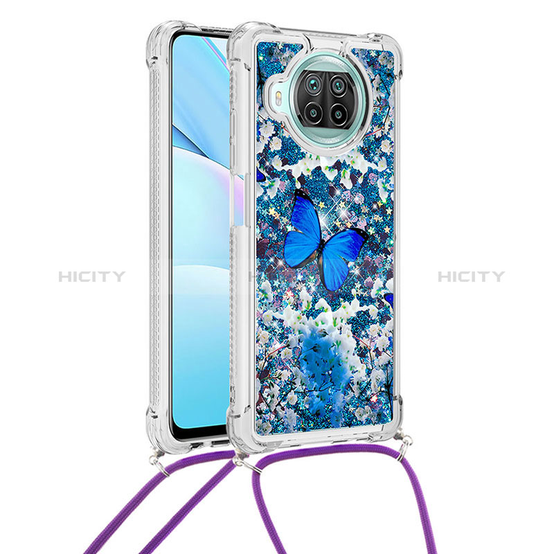 Funda Silicona Carcasa Goma Bling-Bling con Acollador Cordon Lanyard S02 para Xiaomi Mi 10i 5G Azul