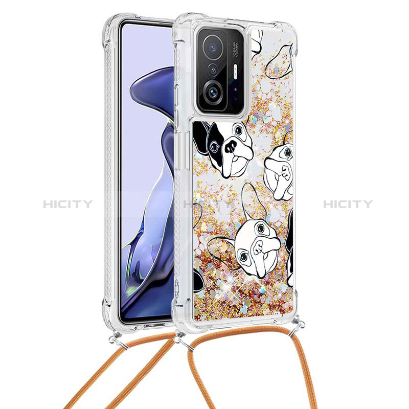 Funda Silicona Carcasa Goma Bling-Bling con Acollador Cordon Lanyard S02 para Xiaomi Mi 11T 5G Oro