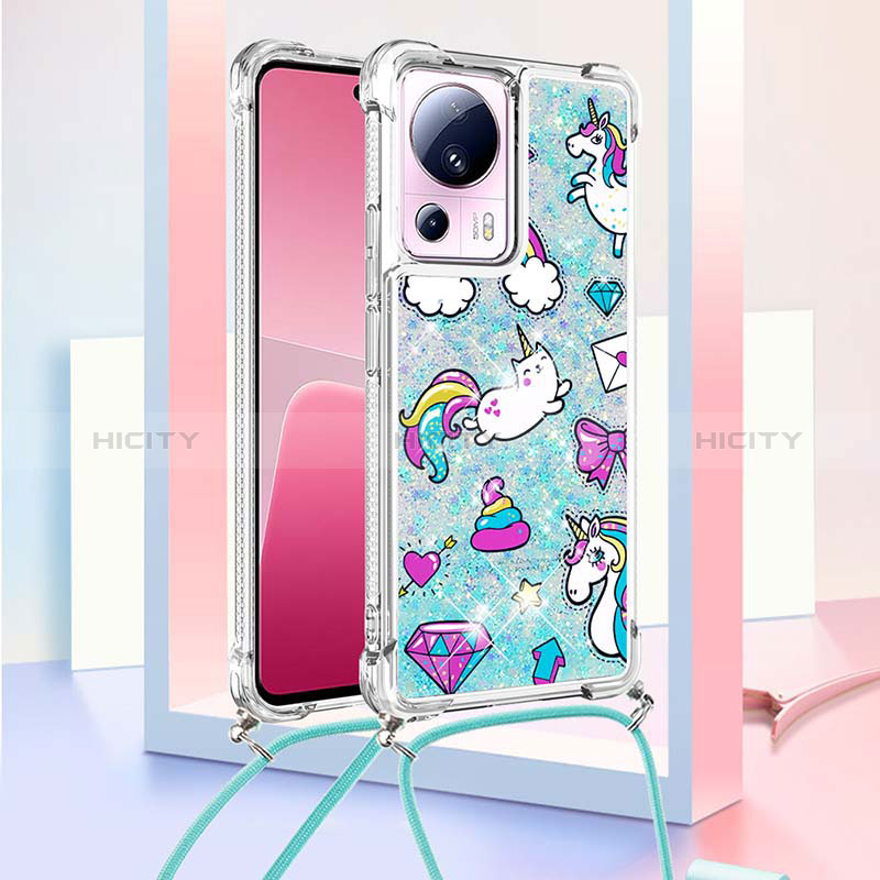 Funda Silicona Carcasa Goma Bling-Bling con Acollador Cordon Lanyard S02 para Xiaomi Mi 12 Lite NE 5G Azul Cielo