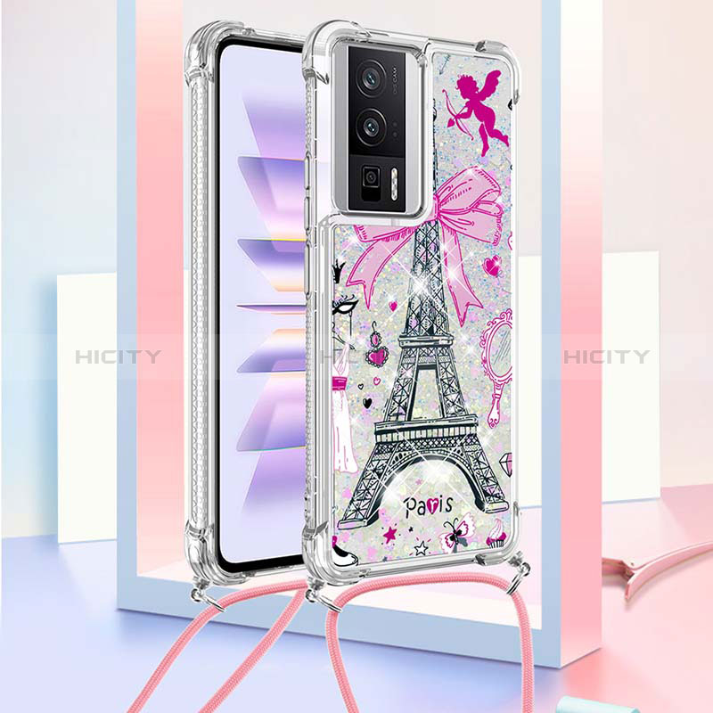 Funda Silicona Carcasa Goma Bling-Bling con Acollador Cordon Lanyard S02 para Xiaomi Poco F5 Pro 5G