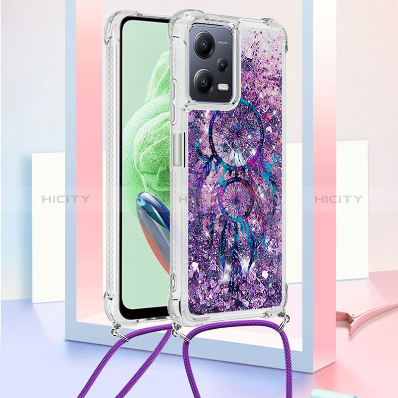 Funda Silicona Carcasa Goma Bling-Bling con Acollador Cordon Lanyard S02 para Xiaomi Poco X5 5G Morado