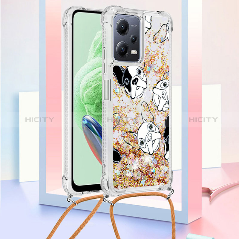 Funda Silicona Carcasa Goma Bling-Bling con Acollador Cordon Lanyard S02 para Xiaomi Poco X5 5G Oro