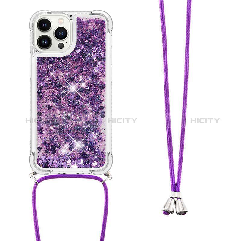 Funda Silicona Carcasa Goma Bling-Bling con Acollador Cordon Lanyard S03 para Apple iPhone 13 Pro Max