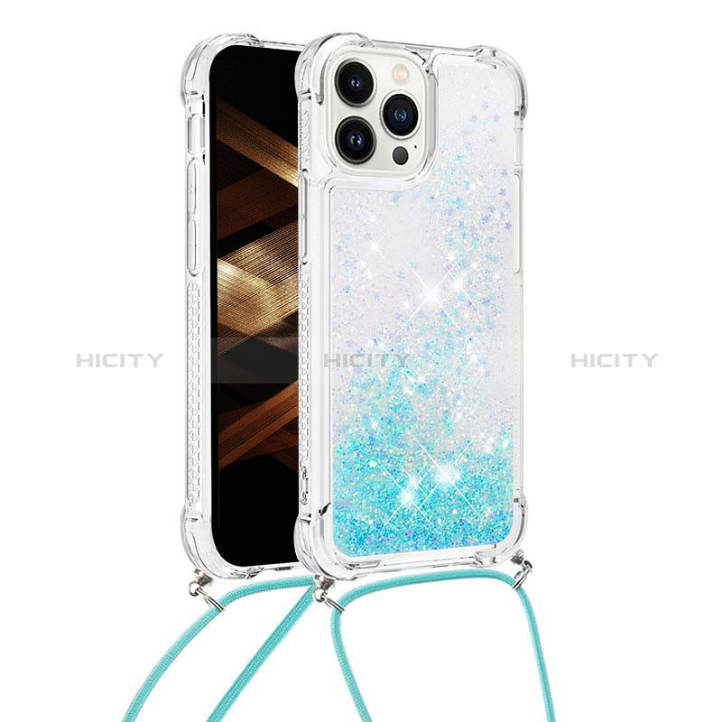 Funda Silicona Carcasa Goma Bling-Bling con Acollador Cordon Lanyard S03 para Apple iPhone 16 Pro