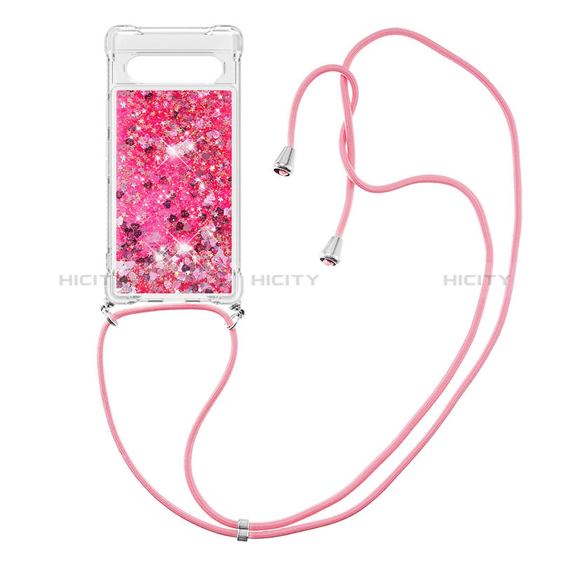 Funda Silicona Carcasa Goma Bling-Bling con Acollador Cordon Lanyard S03 para Google Pixel 7a 5G