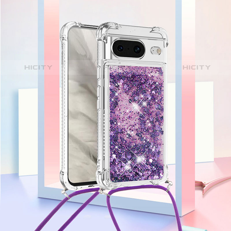 Funda Silicona Carcasa Goma Bling-Bling con Acollador Cordon Lanyard S03 para Google Pixel 8 5G