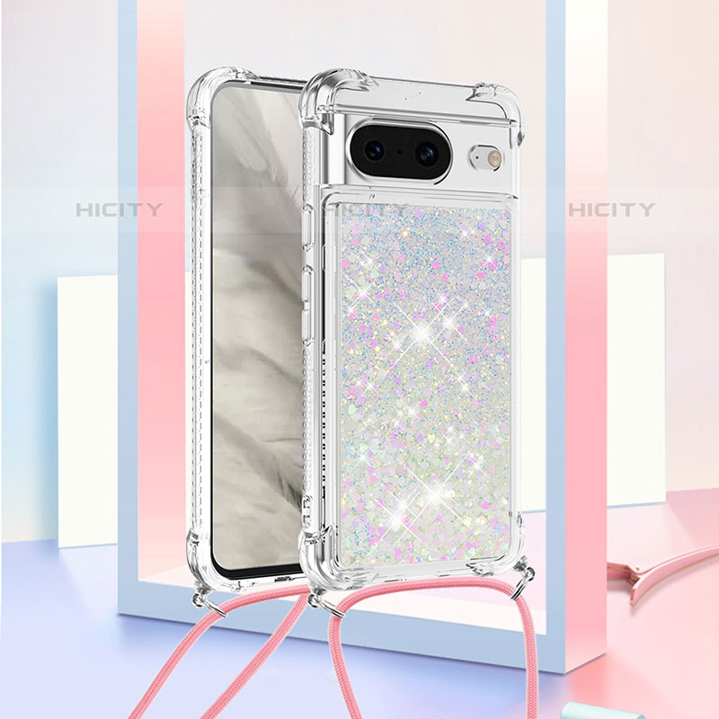 Funda Silicona Carcasa Goma Bling-Bling con Acollador Cordon Lanyard S03 para Google Pixel 8 5G