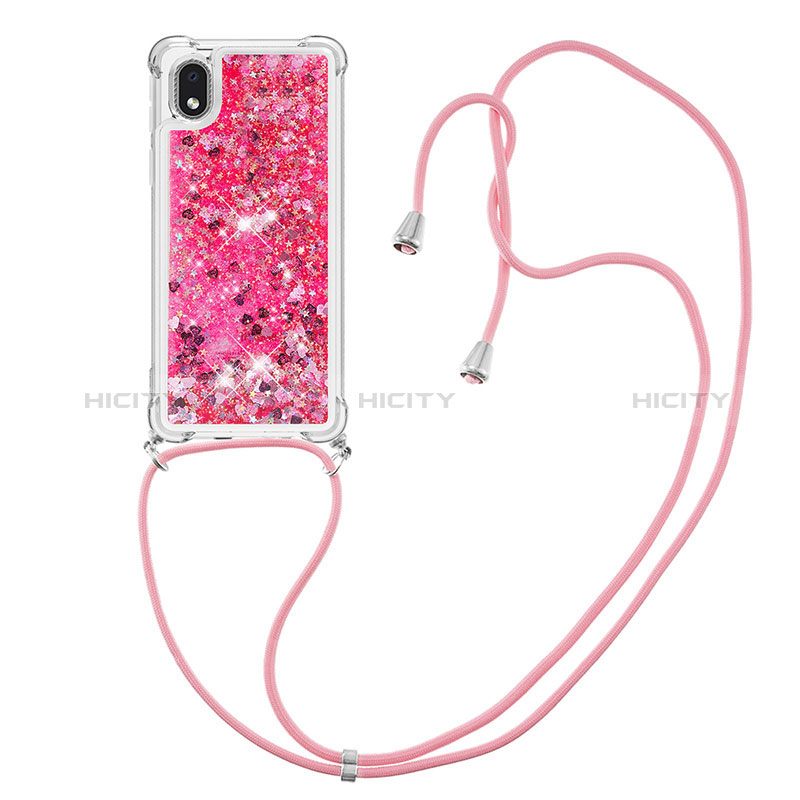 Funda Silicona Carcasa Goma Bling-Bling con Acollador Cordon Lanyard S03 para Samsung Galaxy A01 Core