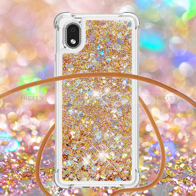 Funda Silicona Carcasa Goma Bling-Bling con Acollador Cordon Lanyard S03 para Samsung Galaxy A01 Core