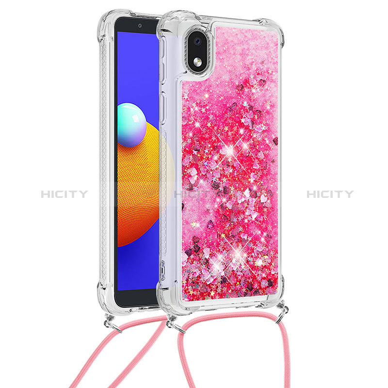 Funda Silicona Carcasa Goma Bling-Bling con Acollador Cordon Lanyard S03 para Samsung Galaxy A01 Core