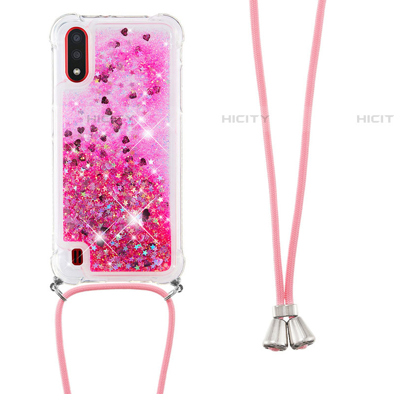 Funda Silicona Carcasa Goma Bling-Bling con Acollador Cordon Lanyard S03 para Samsung Galaxy A01 SM-A015