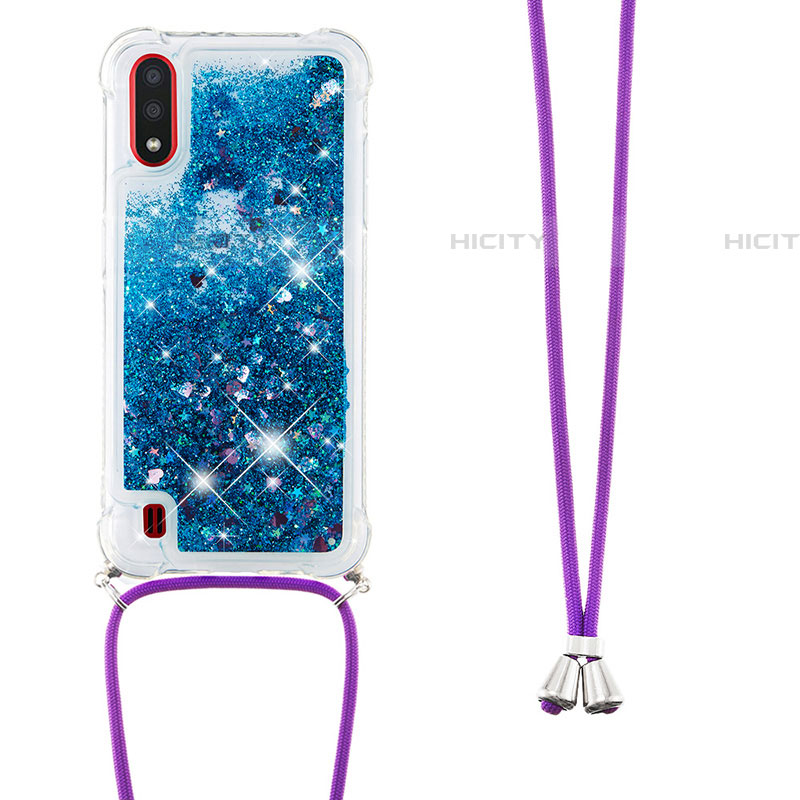 Funda Silicona Carcasa Goma Bling-Bling con Acollador Cordon Lanyard S03 para Samsung Galaxy A01 SM-A015