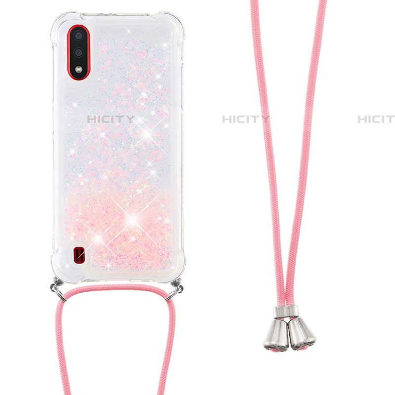 Funda Silicona Carcasa Goma Bling-Bling con Acollador Cordon Lanyard S03 para Samsung Galaxy A01 SM-A015