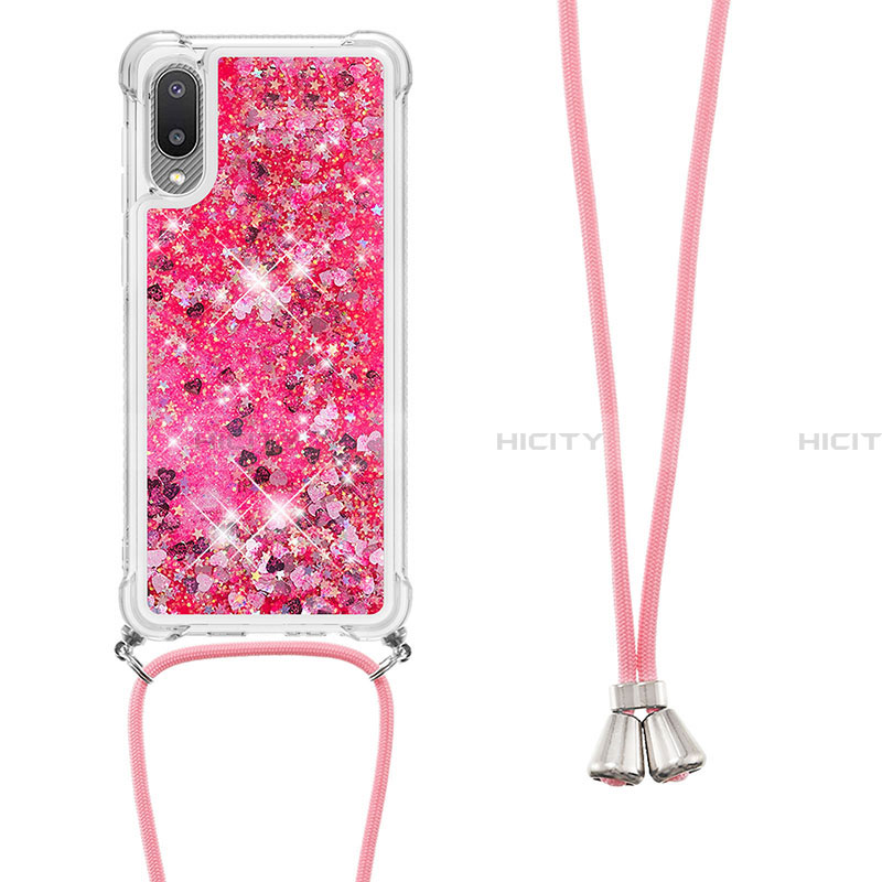 Funda Silicona Carcasa Goma Bling-Bling con Acollador Cordon Lanyard S03 para Samsung Galaxy A02