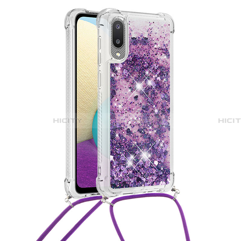 Funda Silicona Carcasa Goma Bling-Bling con Acollador Cordon Lanyard S03 para Samsung Galaxy A02