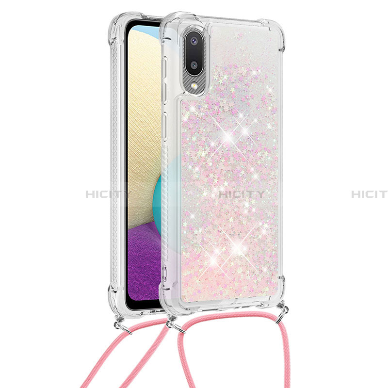 Funda Silicona Carcasa Goma Bling-Bling con Acollador Cordon Lanyard S03 para Samsung Galaxy A02