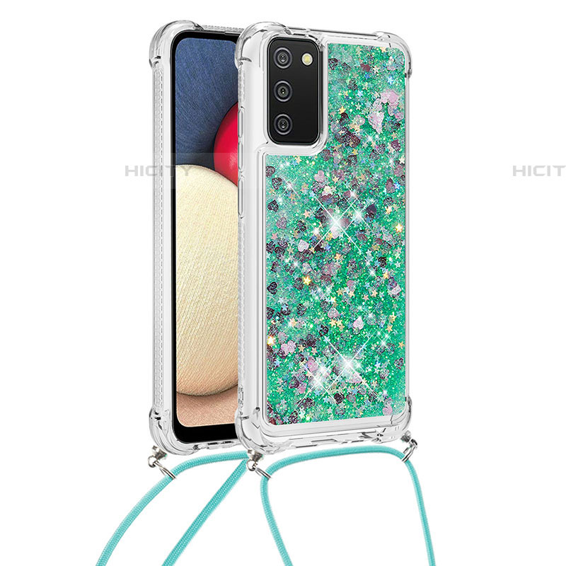 Funda Silicona Carcasa Goma Bling-Bling con Acollador Cordon Lanyard S03 para Samsung Galaxy A03s