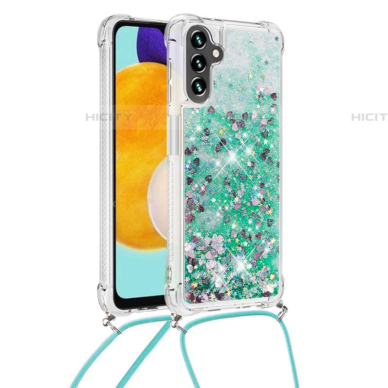 Funda Silicona Carcasa Goma Bling-Bling con Acollador Cordon Lanyard S03 para Samsung Galaxy A04s Verde