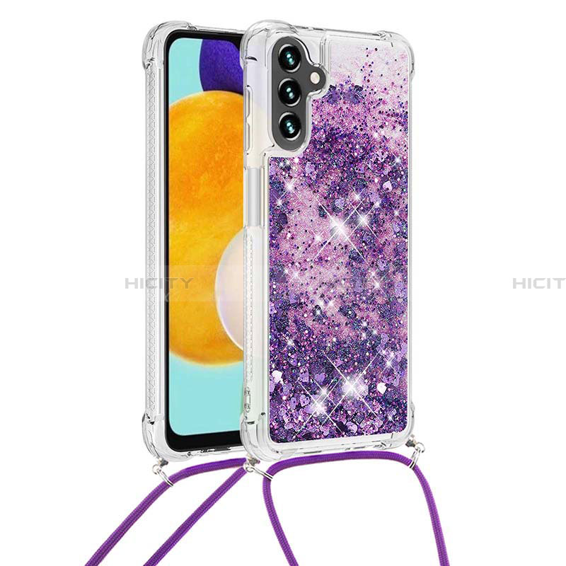 Funda Silicona Carcasa Goma Bling-Bling con Acollador Cordon Lanyard S03 para Samsung Galaxy A13 5G Morado