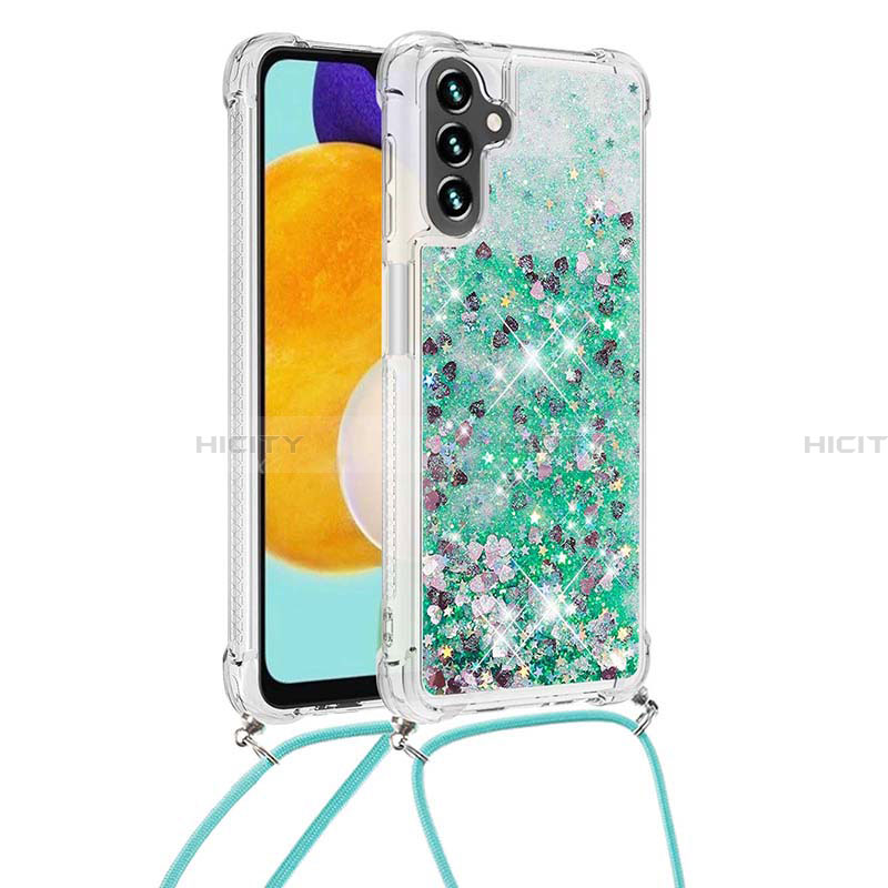 Funda Silicona Carcasa Goma Bling-Bling con Acollador Cordon Lanyard S03 para Samsung Galaxy A13 5G Verde