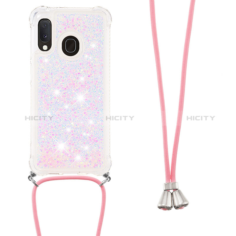 Funda Silicona Carcasa Goma Bling-Bling con Acollador Cordon Lanyard S03 para Samsung Galaxy A20e