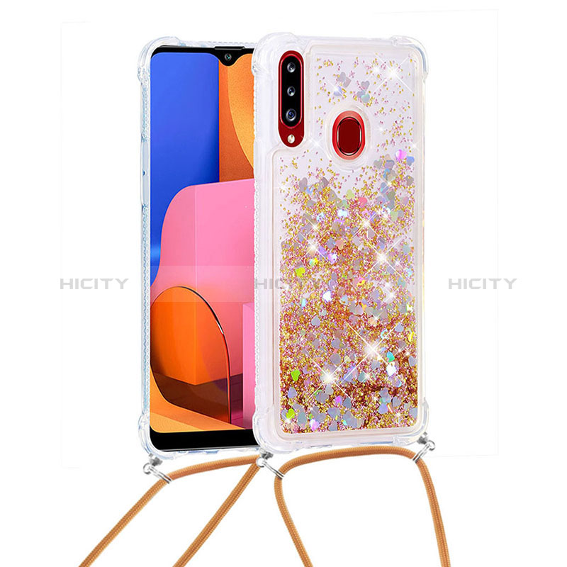 Funda Silicona Carcasa Goma Bling-Bling con Acollador Cordon Lanyard S03 para Samsung Galaxy A20s