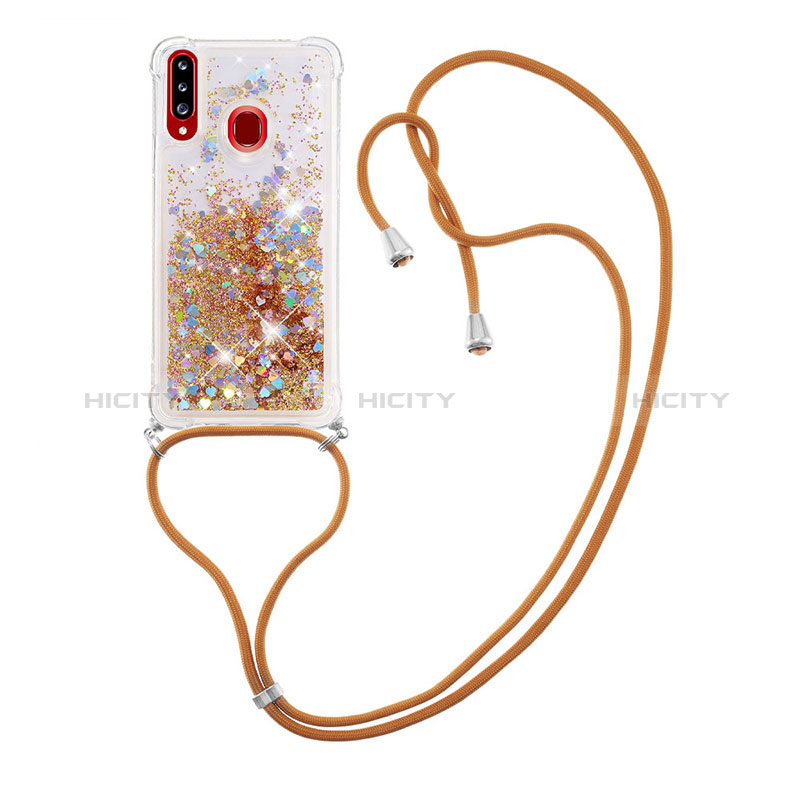 Funda Silicona Carcasa Goma Bling-Bling con Acollador Cordon Lanyard S03 para Samsung Galaxy A20s