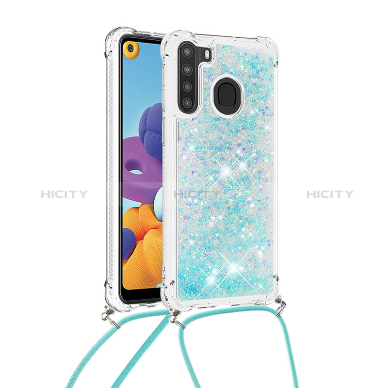 Funda Silicona Carcasa Goma Bling-Bling con Acollador Cordon Lanyard S03 para Samsung Galaxy A21