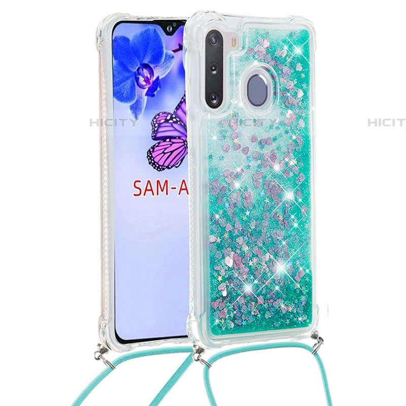 Funda Silicona Carcasa Goma Bling-Bling con Acollador Cordon Lanyard S03 para Samsung Galaxy A21 European