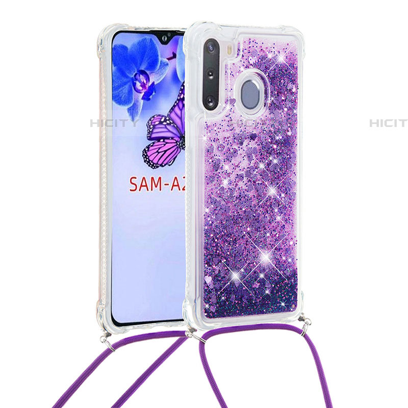 Funda Silicona Carcasa Goma Bling-Bling con Acollador Cordon Lanyard S03 para Samsung Galaxy A21 European