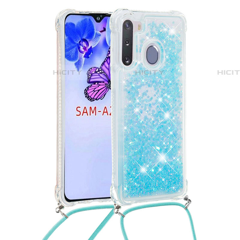 Funda Silicona Carcasa Goma Bling-Bling con Acollador Cordon Lanyard S03 para Samsung Galaxy A21 European