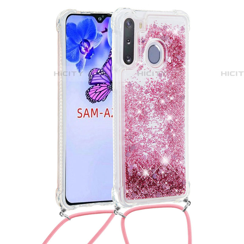 Funda Silicona Carcasa Goma Bling-Bling con Acollador Cordon Lanyard S03 para Samsung Galaxy A21 European