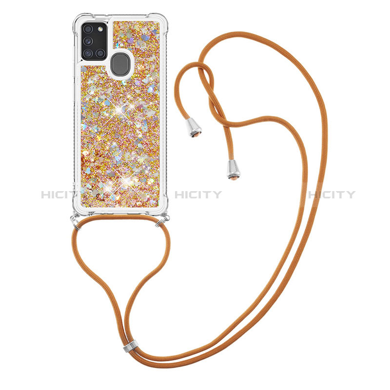 Funda Silicona Carcasa Goma Bling-Bling con Acollador Cordon Lanyard S03 para Samsung Galaxy A21s