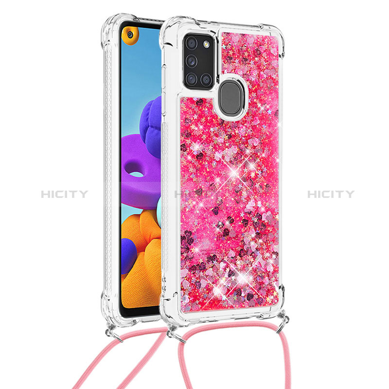 Funda Silicona Carcasa Goma Bling-Bling con Acollador Cordon Lanyard S03 para Samsung Galaxy A21s