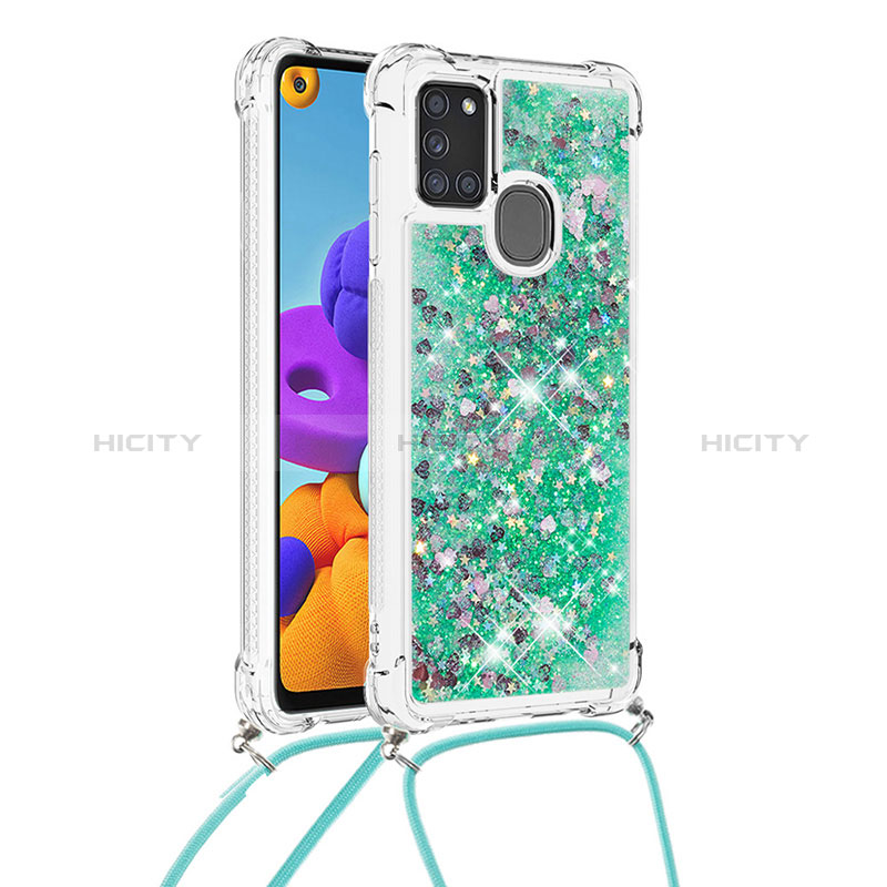 Funda Silicona Carcasa Goma Bling-Bling con Acollador Cordon Lanyard S03 para Samsung Galaxy A21s