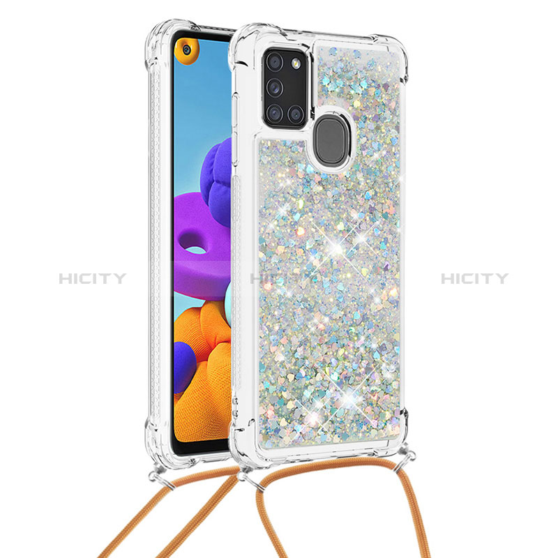 Funda Silicona Carcasa Goma Bling-Bling con Acollador Cordon Lanyard S03 para Samsung Galaxy A21s