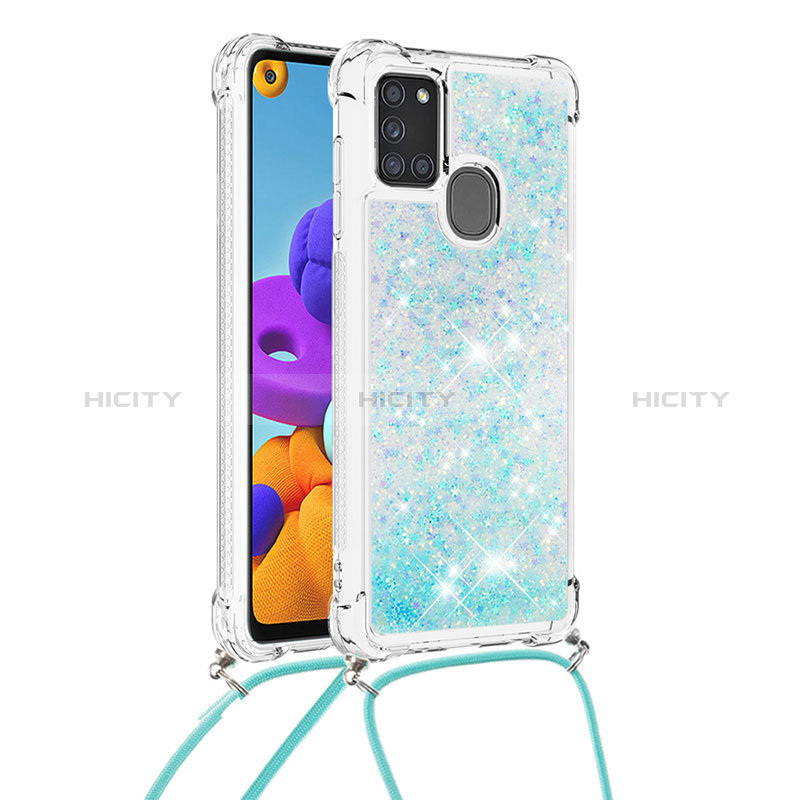 Funda Silicona Carcasa Goma Bling-Bling con Acollador Cordon Lanyard S03 para Samsung Galaxy A21s