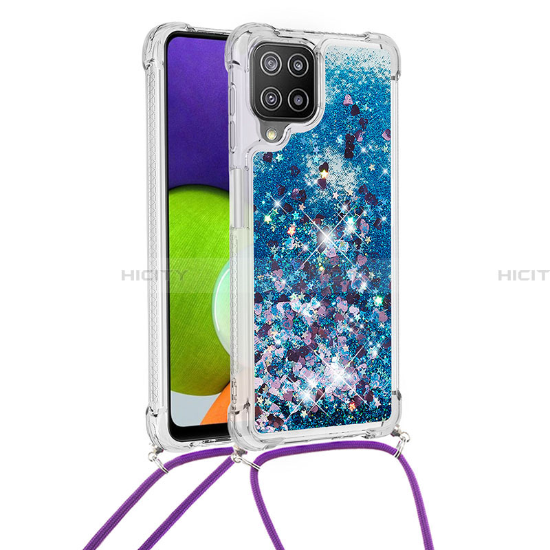 Funda Silicona Carcasa Goma Bling-Bling con Acollador Cordon Lanyard S03 para Samsung Galaxy A22 4G