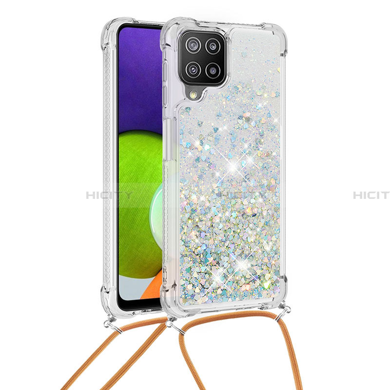 Funda Silicona Carcasa Goma Bling-Bling con Acollador Cordon Lanyard S03 para Samsung Galaxy A22 4G